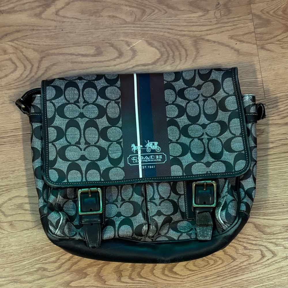 Coach Signature Black and Gray Messenger Bag